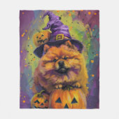 Spooky Chow Chow Hund Halloween Hexe und Pumpkin Fleecedecke (Vorderseite)