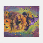 Spooky Chow Chow Hund Halloween Hexe und Pumpkin Fleecedecke (Vorderseite (Horizontal))