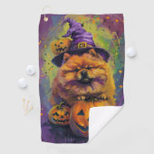 Spooky Chow Chow Hund Halloween Hexe und Pumpkin Golfhandtuch (Insitu)