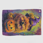 Spooky Chow Chow Hund Halloween Hexe und Pumpkin Golfhandtuch (Horizontal)