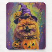 Spooky Chow Chow Hund Halloween Hexe und Pumpkin Mousepad (Vorne)