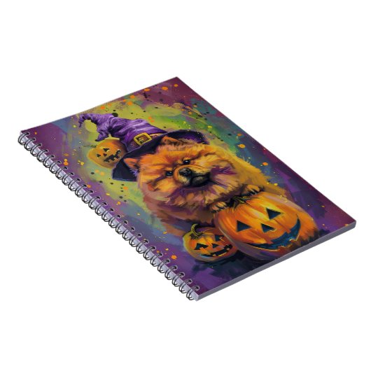 Spooky Chow Chow Hund Halloween Hexe und Pumpkin Notizblock (Rechte Seite)