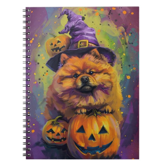 Spooky Chow Chow Hund Halloween Hexe und Pumpkin Notizblock (Vorderseite)