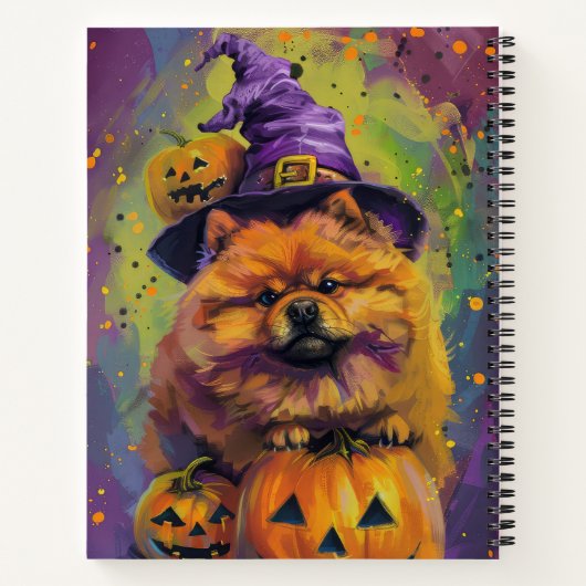 Spooky Chow Chow Hund Halloween Hexe und Pumpkin Notizblock (Rückseite)