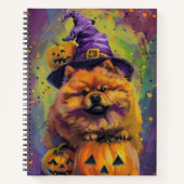 Spooky Chow Chow Hund Halloween Hexe und Pumpkin Notizblock (Vorderseite)