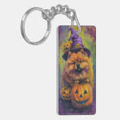 Spooky Chow Chow Hund Halloween Hexe und Pumpkin Schlüsselanhänger (Vorderseite links)