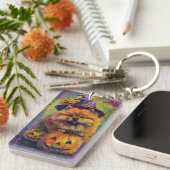 Spooky Chow Chow Hund Halloween Hexe und Pumpkin Schlüsselanhänger (Vorderseite rechts)