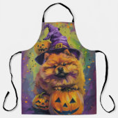 Spooky Chow Chow Hund Halloween Hexe und Pumpkin Schürze (Vorderseite)