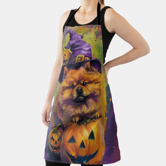 Spooky Chow Chow Hund Halloween Hexe und Pumpkin Schürze (InSitu)