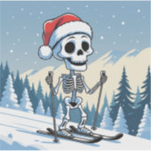 Spooky Christmas Skeleton on Skis Aufkleber (Vorderseite)