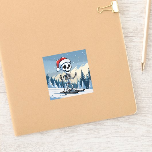 Spooky Christmas Skeleton on Skis Aufkleber (Notizbuch)