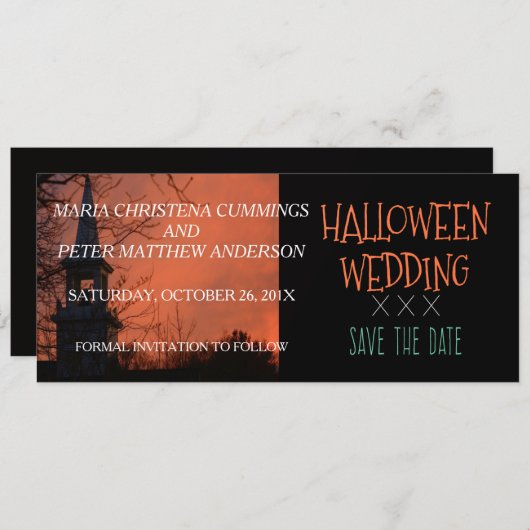 Spooky Church Halloween Hochzeit Speichern Sie die Save The Date (Vorne/Hinten)