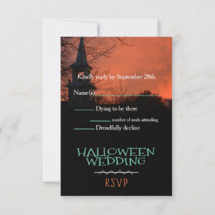 Spooky Church Halloween Wedding RSVP Card Karte
