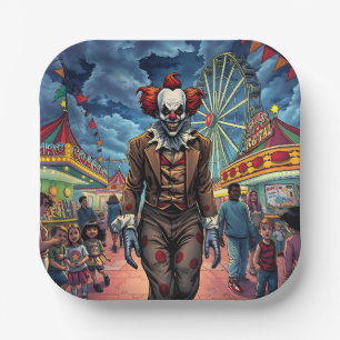 Spooky Clown im Stil des Karneval-Comic Pappteller