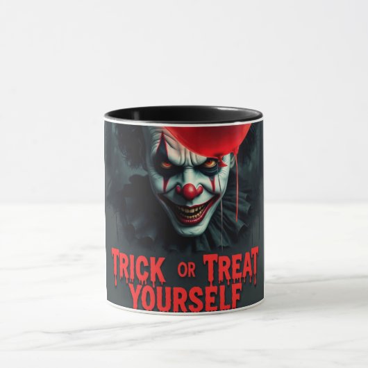Spooky Clown Trick-oder-Leckerei Halloween-Tasse Tasse (Zentrum)
