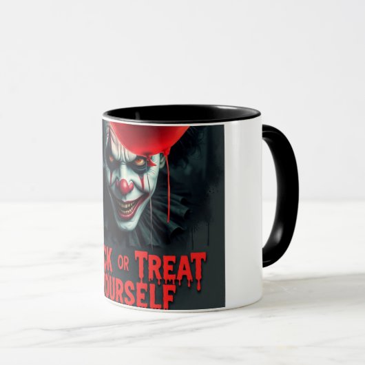 Spooky Clown Trick-oder-Leckerei Halloween-Tasse Tasse (VorderseiteRechts)