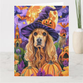 Spooky Cocker Spaniel Hund Halloween Hexenkürbis Karte (Vorderseite)