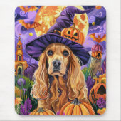 Spooky Cocker Spaniel Hund Halloween Hexenkürbis Mousepad (Vorne)