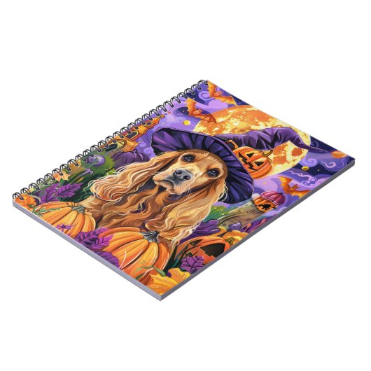 Spooky Cocker Spaniel Hund Halloween Hexenkürbis Notizblock (Linke Seite)