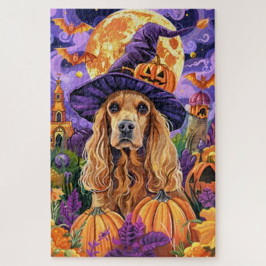 Spooky Cocker Spaniel Hund Halloween Hexenkürbis Puzzle (Vertikal)
