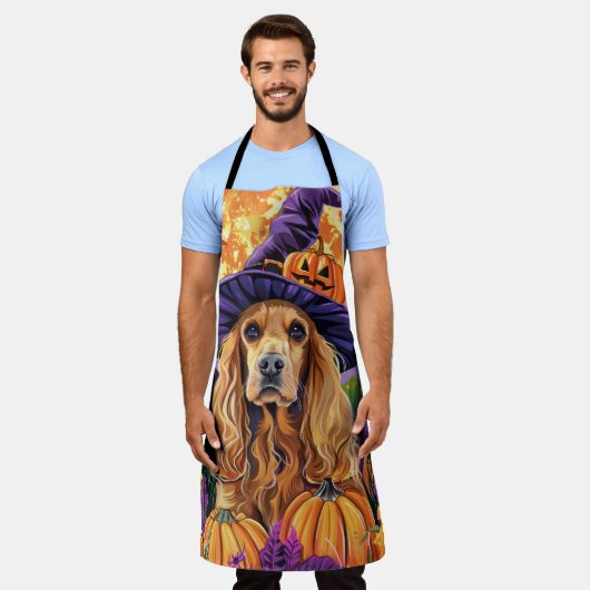 Spooky Cocker Spaniel Hund Halloween Hexenkürbis Schürze (Getragen)