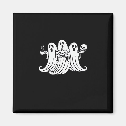 Spooky Coffee Sipping Pumpkin Holding Magnet (Vorne)