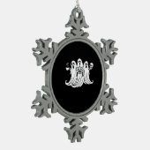 Spooky Coffee Sipping Pumpkin Holding Schneeflocken Zinn-Ornament (Links)