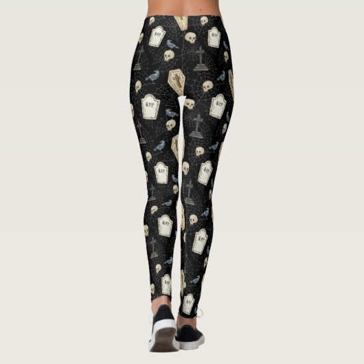 Spooky Coffin und Raven Halloween Leggings (Rückseite)
