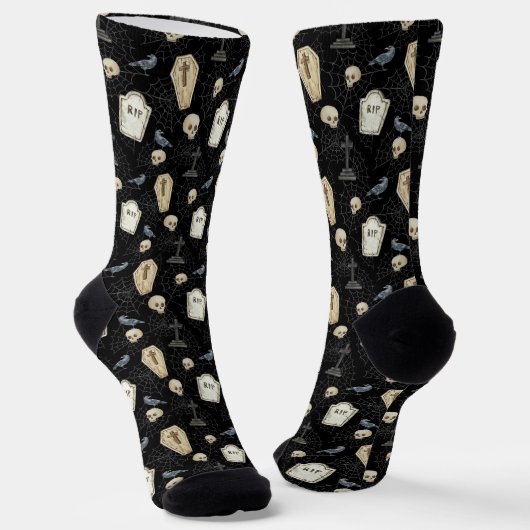 Spooky Coffin und Raven Halloween Socken (Gewinkelt)