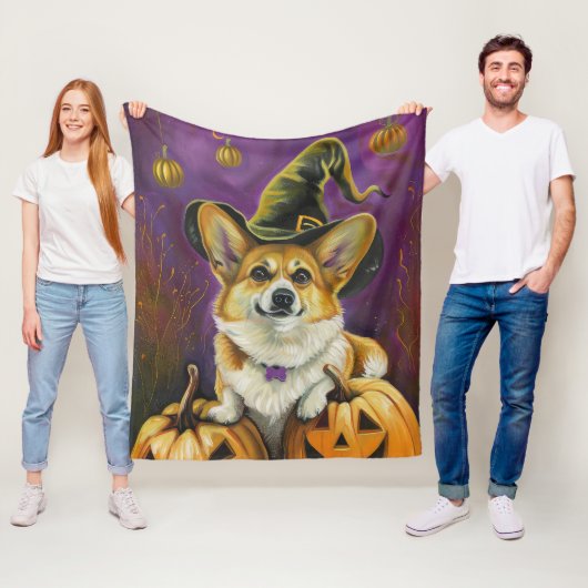 Spooky Corgi Dog Halloween Hexenkürbis Fleecedecke (Beispiel)
