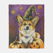 Spooky Corgi Dog Halloween Hexenkürbis Fleecedecke (Vorderseite)