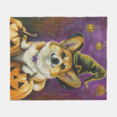 Spooky Corgi Dog Halloween Hexenkürbis Fleecedecke (Vorderseite (Horizontal))