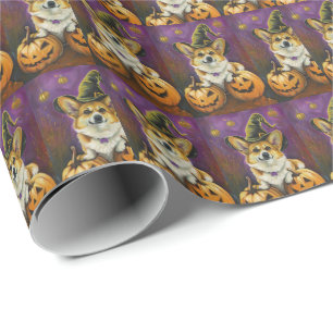 Spooky Corgi Dog Halloween Hexenkürbis Geschenkpapier