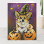 Spooky Corgi Dog Halloween Hexenkürbis Karte (Vorderseite)