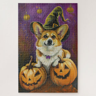 Spooky Corgi Dog Halloween Hexenkürbis Puzzle