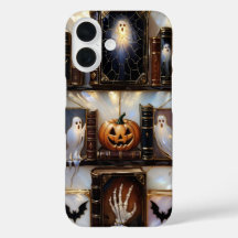 Spooky Cozy iPhone Case Ghost Pumpkin Bookshelf