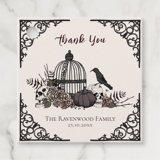 Spooky Cream Gothic Skull und Rose Vielen Dank Geschenkanhänger (Vorderseite)