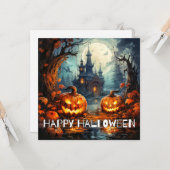 Spooky Creepy Castle Happy Halloween Karte (Vorderseite/Rückseite Beispiel)