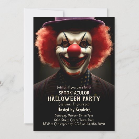 Spooky Creepy Clown Halloween Costume Party Einladung (Vorderseite)