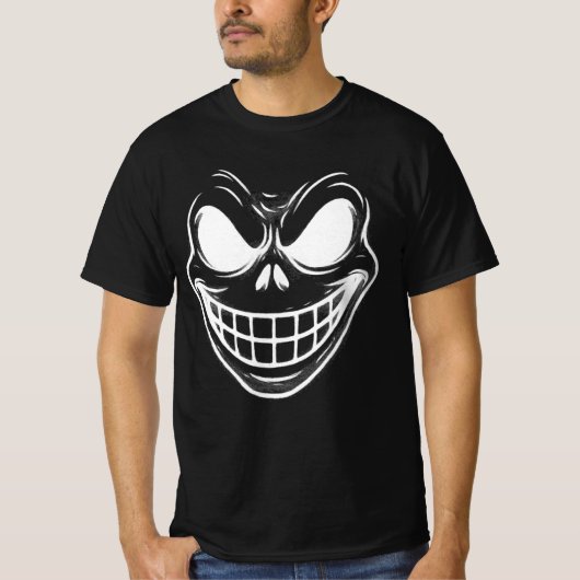 Spooky Creepy Face Cartoon Line Art T - Shirt (Vorderseite)