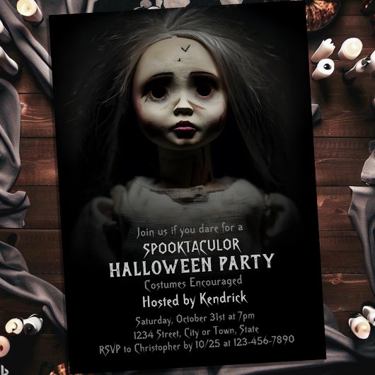 Spooky Creepy-Puppen Halloween-Kostüm-Party Einladung