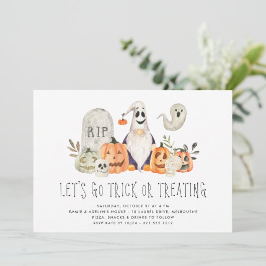 Spooky Crew Kids Halloween Trick oder Treatment Pa Einladung (Stehend Vorderseite)