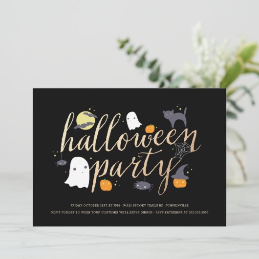 Spooky Critters Halloween Einladung (Stehend Vorderseite)