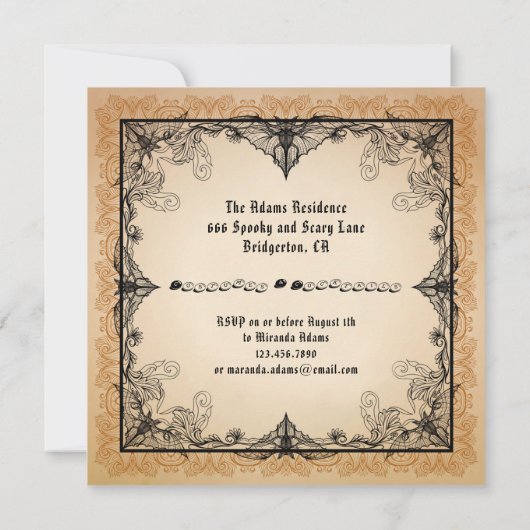 Spooky Crow auf einem Grabstein und Fledermäuse Ha Einladung (Rückseite)