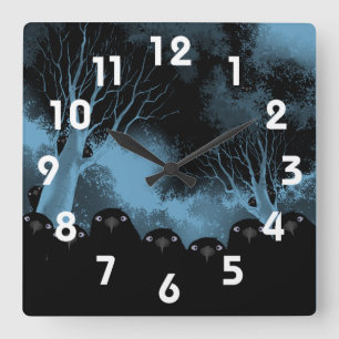 Spooky Crows Wall Clock Quadratische Wanduhr