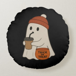 Spooky Cute Adorable Ghost Red Beanie Halloween  Rundes Kissen