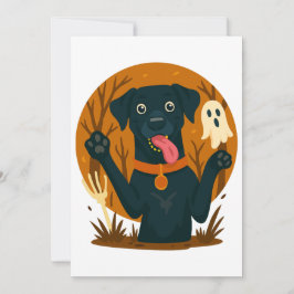Spooky Cute Black Dog with Ghost Einladung