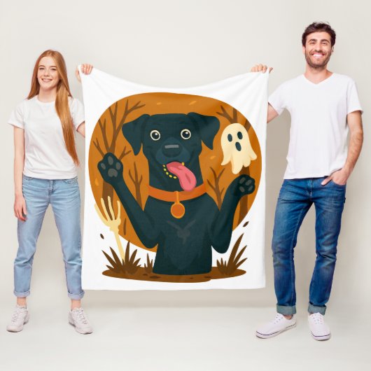 Spooky Cute Black Dog with Ghost  Fleecedecke (Beispiel)