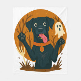 Spooky Cute Black Dog with Ghost Fleecedecke