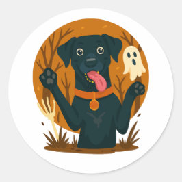 Spooky Cute Black Dog with Ghost  Runder Aufkleber